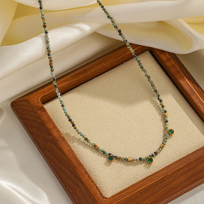 Collar de circón chapado en oro de 18 quilates con perlas de agua dulce de cristal redondo de estilo vintage a granel