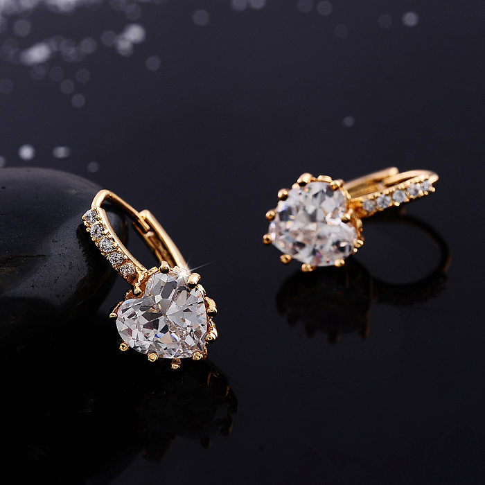 European And American Trendy Earrings AA Heart-Shaped Zircon Ear Clip Multicolor Exquisite Copper Ornaments Earrings Factory Direct Sales In Stock Wholesale
