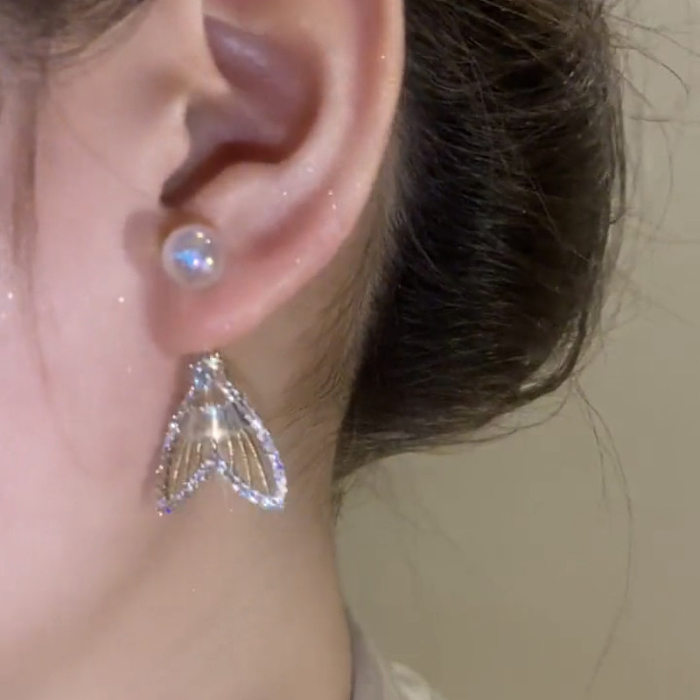 1 Pair Sweet Fish Tail Plating Inlay Copper Artificial Gemstones Drop Earrings