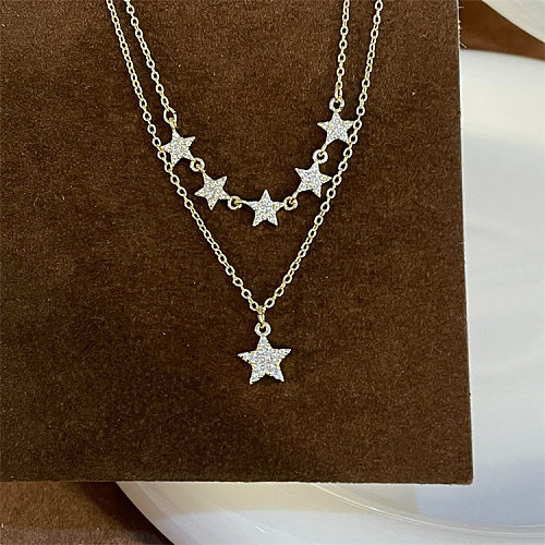 Einfache Halskette mit Stern-Kupfer-Inlay und Zirkon-Anhänger