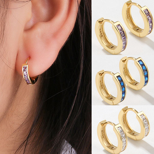 Fashion Round Copper Plating Inlay Zircon Hoop Earrings 1 Pair