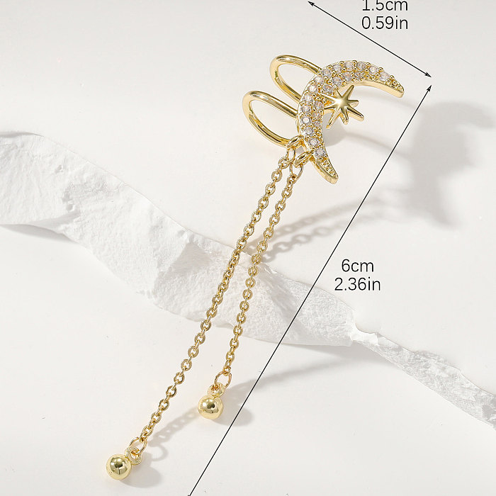 1 Piece Streetwear Star Moon Bell Plating Inlay Copper Zircon 14K Gold Plated Ear Cuffs