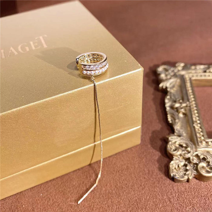 Manchette d'oreille ronde en émail, Style Simple, incrustation de perles de cuivre et de Zircon, 1 pièce