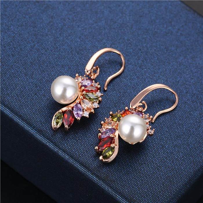1 Pair Simple Style Water Droplets Plating Inlay Copper Zircon Rose Gold Plated Earrings