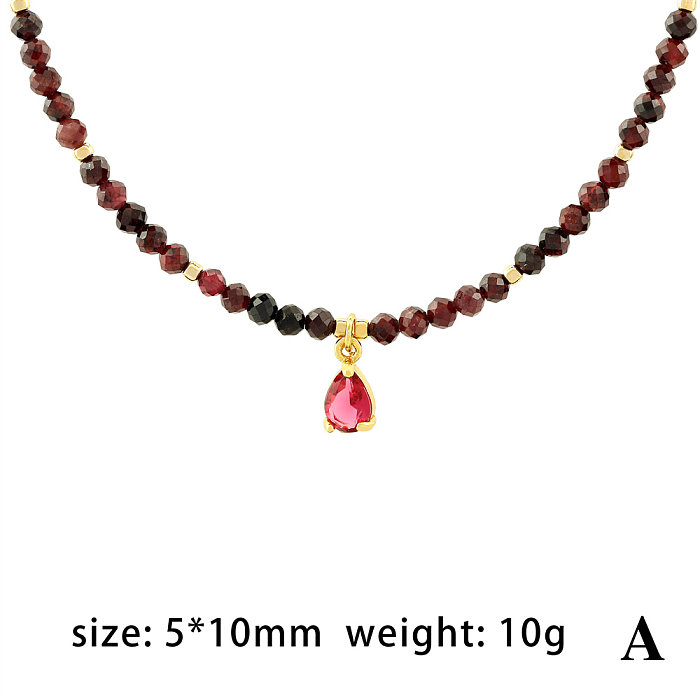 Vintage Style Water Droplets Heart Shape Artificial Gemstones Freshwater Pearl Copper Beaded Plating Inlay Zircon 18K Gold Plated Pendant Necklace