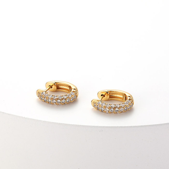 Fashion Trend Retro Brass Plated 18K Real Gold Micro-encrusted Zircon Hoop Earrings