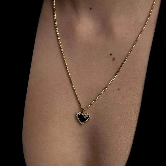 حلوة شكل قلب النحاس تصفيح البطانة الزركون 18K الذهب قلادة أقراط مطلية