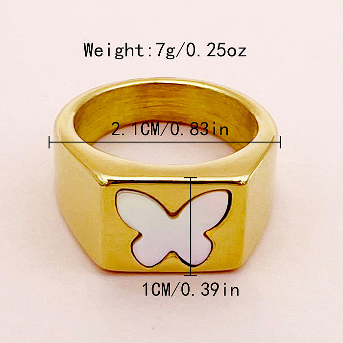 Einfache Retro-Stil-Schmetterlings-Edelstahl-Überzug-Inlay-Muschel-vergoldete Ringe