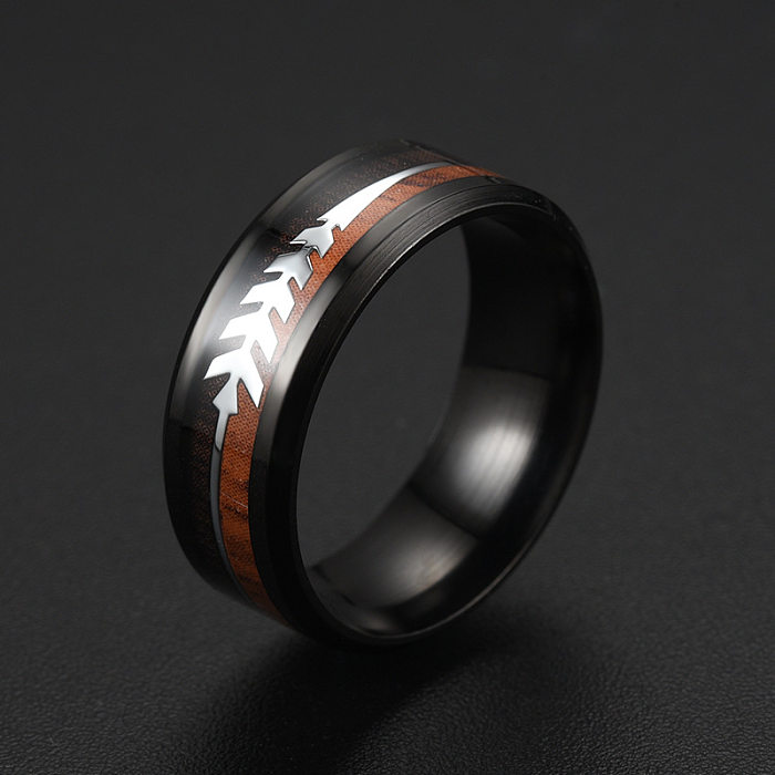 Moda nova duas cores grão de madeira seta titânio anel de aço jóias por atacado