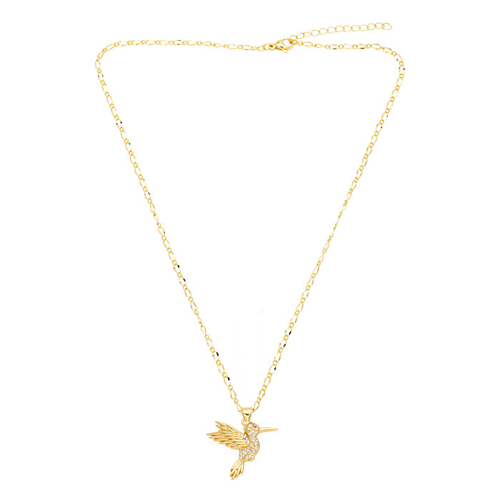 Simple Style Bird Copper 18K Gold Plated Zircon Necklace In Bulk