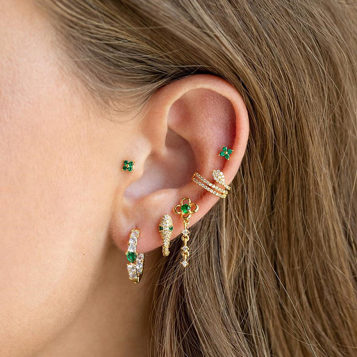 Fashion Flower Brass Ear Studs Gem Copper Earrings