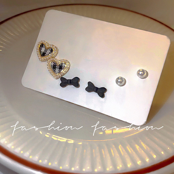 Cute Star Heart Shape Bow Knot Copper Plating Inlay Zircon Hoop Earrings Ear Studs 1 Set