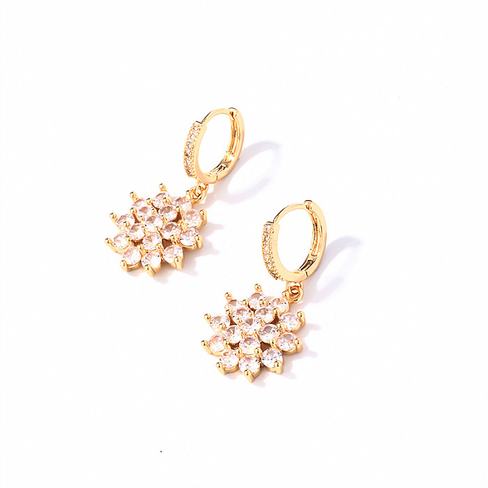 1 Pair Casual Sweet Flower Plating Inlay Copper Zircon Gold Plated Drop Earrings