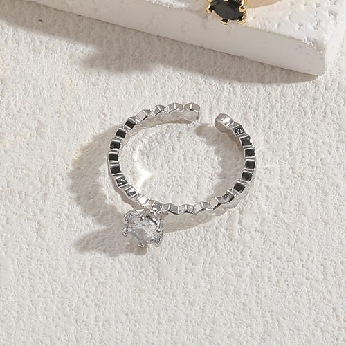 Classic Style Round Copper Asymmetrical Plating Inlay Zircon 14K Gold Plated Open Rings