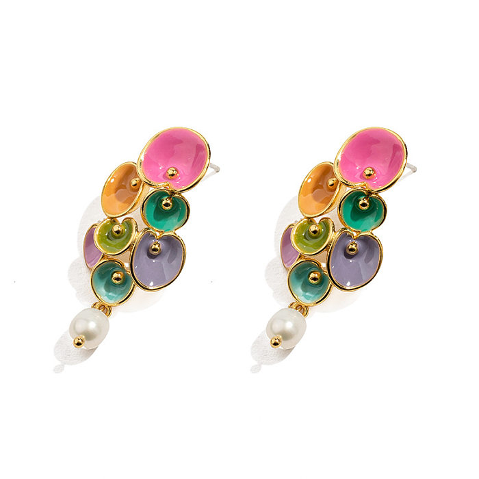 1 Pair Simple Style Flower Stoving Varnish Copper Drop Earrings