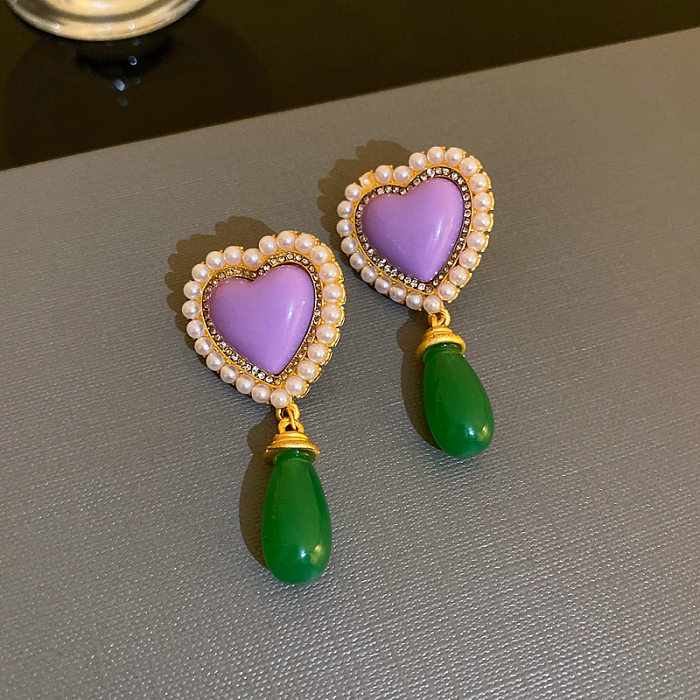 1 Pair Retro Geometric Flower Copper Inlay Rhinestones Pearl Drop Earrings