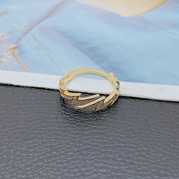 Streetwear Lightning Copper Inlay Artificial Diamond Open Ring