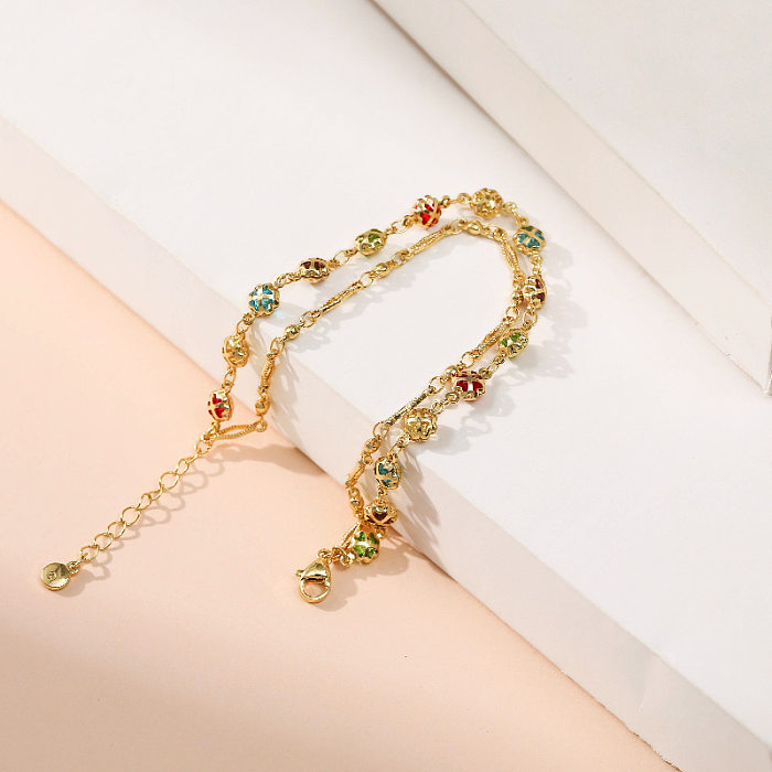 New Multi-layer Bracelet Female 18K Real Gold Electroplating Mixed Color Zircon Elegant Jewelry Adjustable