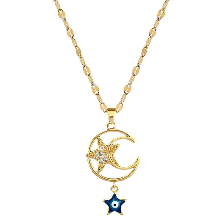 Fashion Star Moon Stainless Steel Copper Plating Zircon Pendant Necklace