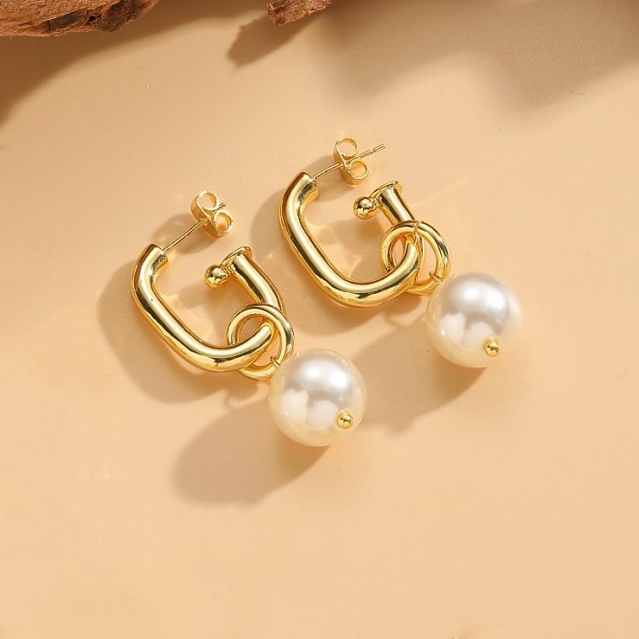 1 Paar Ohrringe im IG-Stil mit geometrischer Perlenbeschichtung und Kupferperle, 14 Karat vergoldet