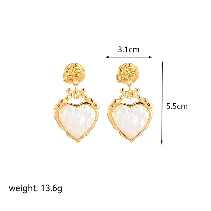 1 Pair Elegant Retro Heart Shape Flower Plating Inlay Copper Resin 18K Gold Plated Drop Earrings