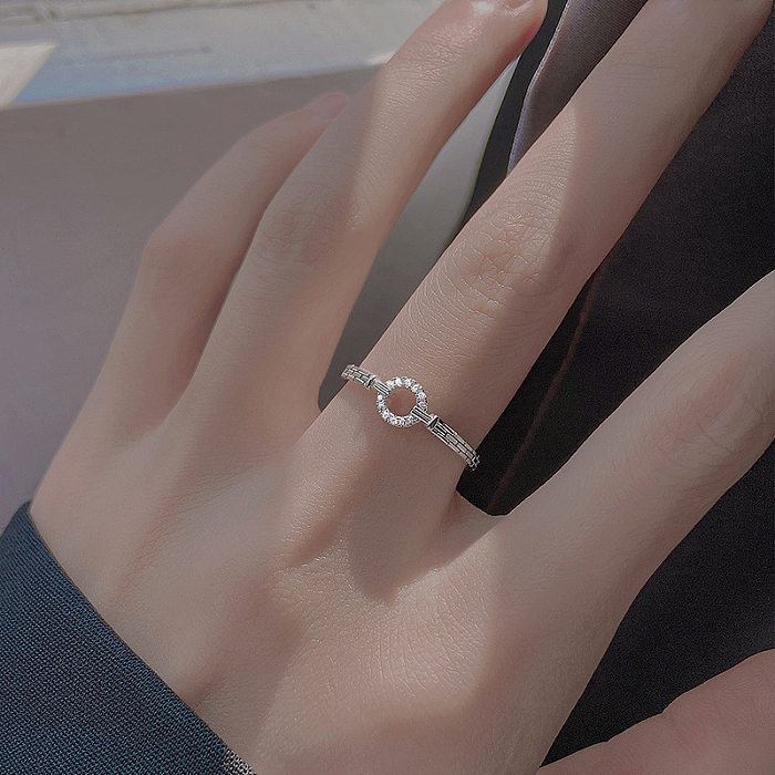 Elegant Simple Style Geometric Copper Inlay Zircon Open Rings