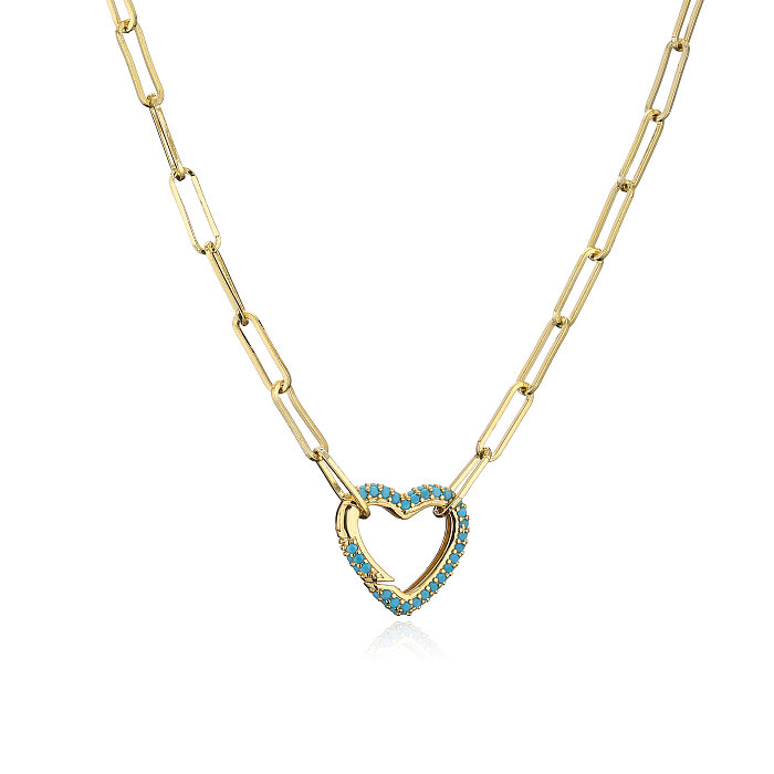 Collar de cobre con cadena de Cable de corazón de melocotón y circonita con microincrustaciones de moda, joyería al por mayor
