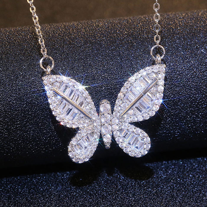 Fashion Butterfly Shaped Inlaid Zircon Copper Necklace