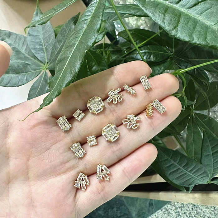 1 Pair Simple Style Square Inlay Copper Zircon Ear Studs