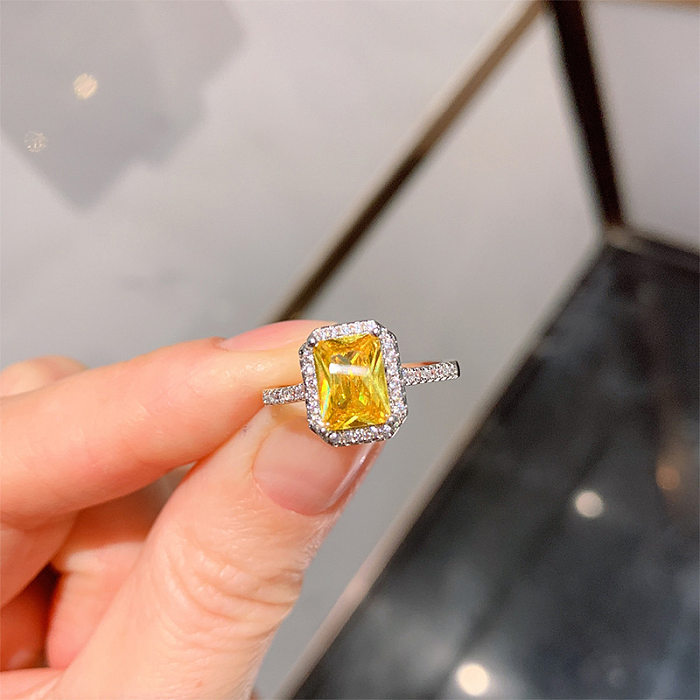 Anillos De Diamantes Artificiales Chapados En Oro De Cobre Geométrico De Moda 1 Pieza