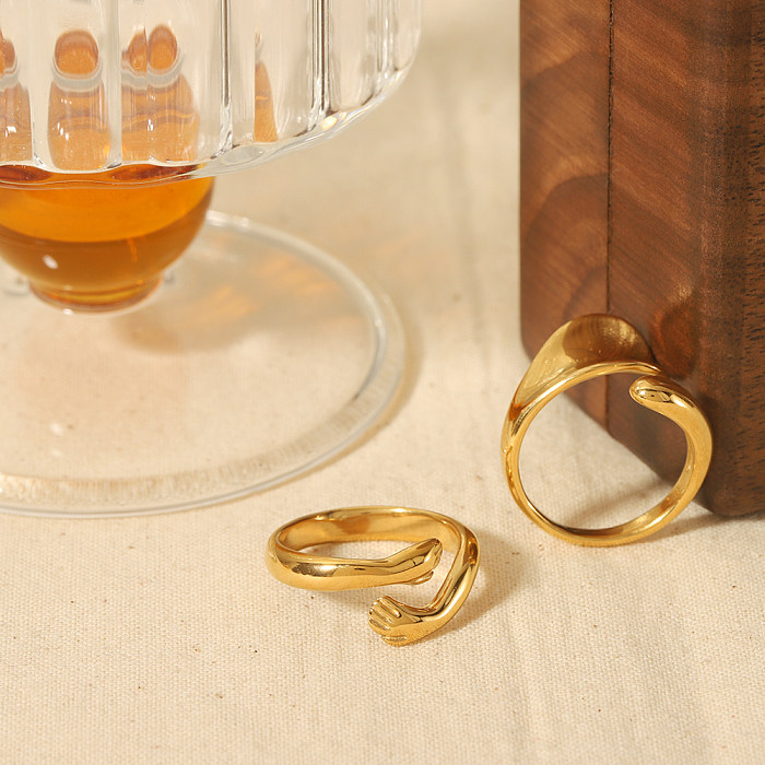 Offene Ringe mit Palmen-Edelstahlbeschichtung im Retro-Römischen Stil und 18-Karat-Vergoldung