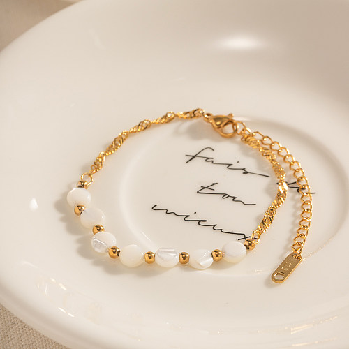 INS-Stil, schlichter Stil, runde Halskette aus Edelstahl mit Perlen und Perlenbeschichtung, 18 Karat vergoldet