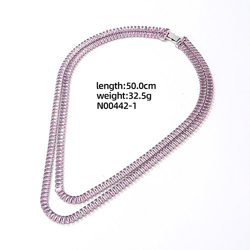 Elegant Glam Shiny Rectangle Copper Plating Inlay Zircon White Gold Plated Double Layer Necklaces