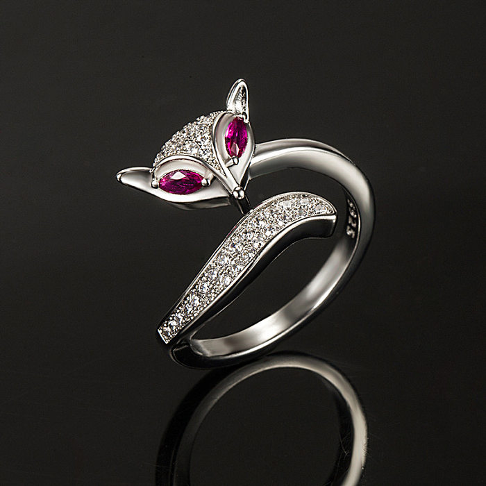 Korean Rose Red Zircon Fox Ring Light Luxury Index Finger Ring Fashion Jewelry