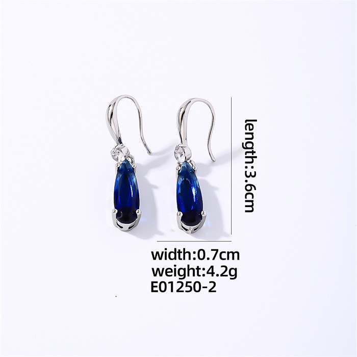 1 Pair Casual Simple Style Water Droplets Plating Inlay Copper Zircon White Gold Plated Drop Earrings