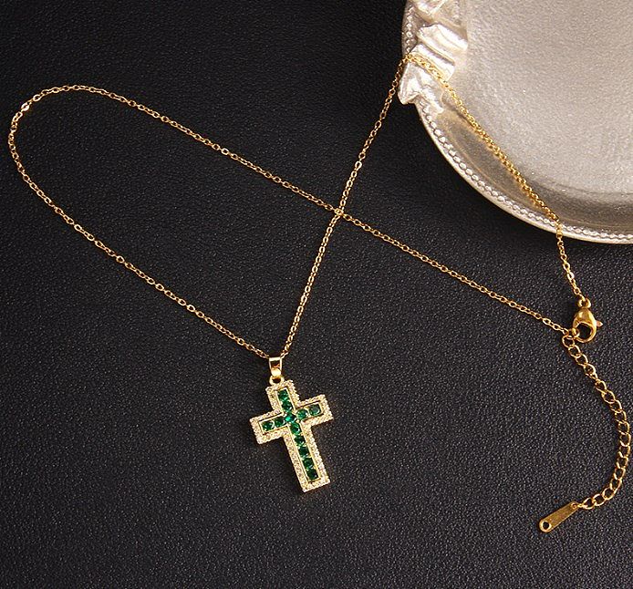 Glam Cross Copper Zircon Pendant Necklace In Bulk