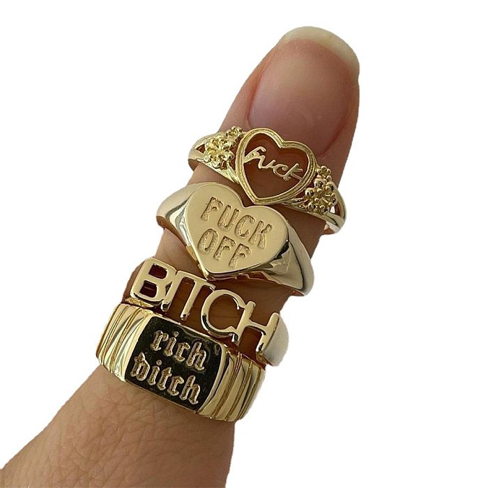 Fashion Heart Shaped Letter English FUCK OFF Brass Ring Wholesale jewelry