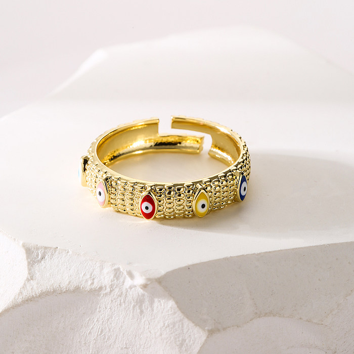 Fashion Eye Copper Enamel Gold Plated Zircon Open Ring 1 Piece