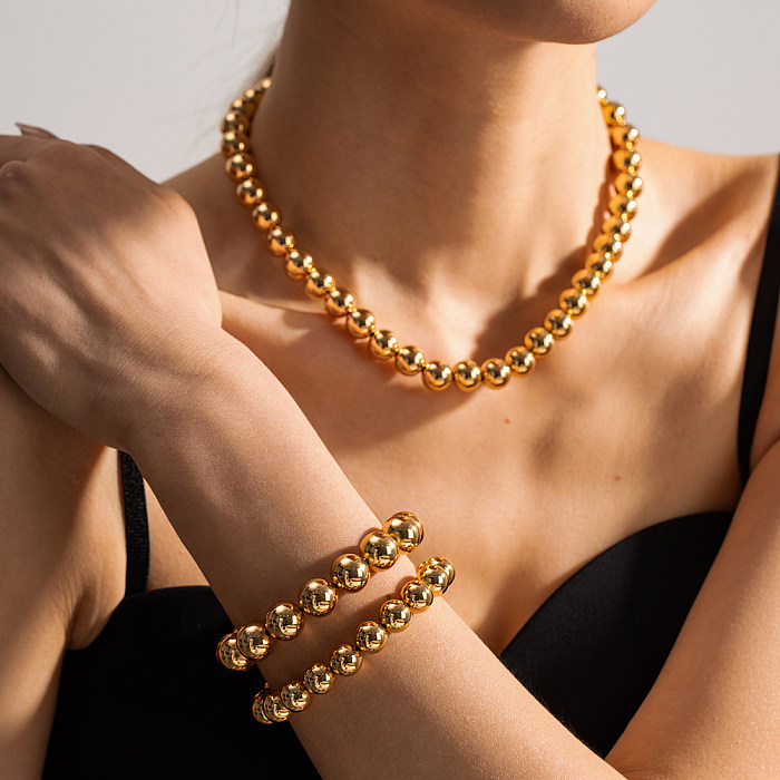 Collier de bracelets de perles en acier inoxydable de couleur unie rétro élégant