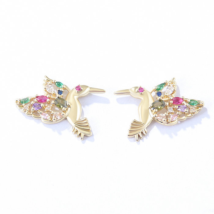 Mode-Vogel-Kupfer-Zirkon-Ohrstecker, 1 Paar