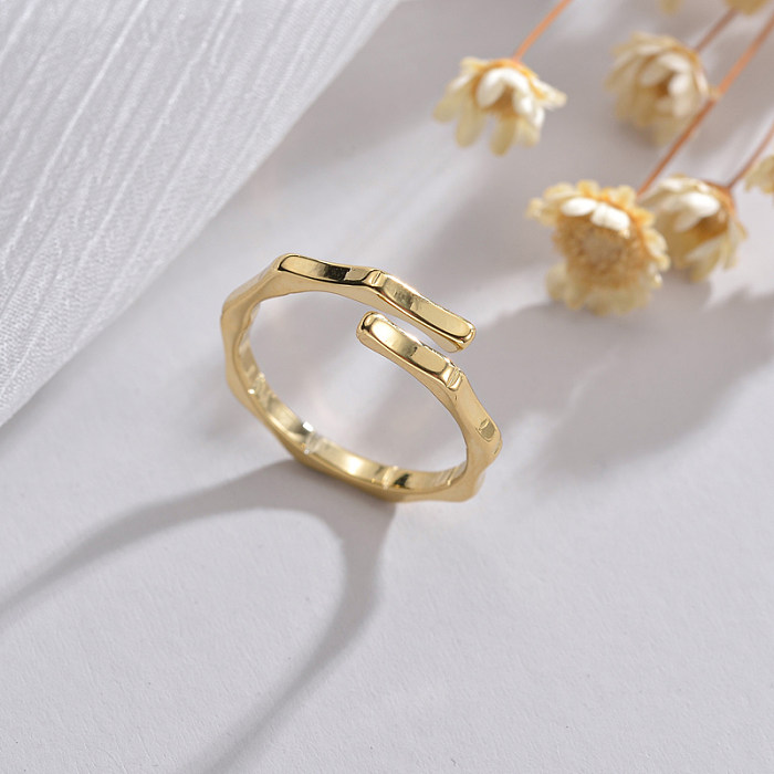 Anéis abertos banhados a ouro 18K assimétricos de aço inoxidável do losango do estilo simples