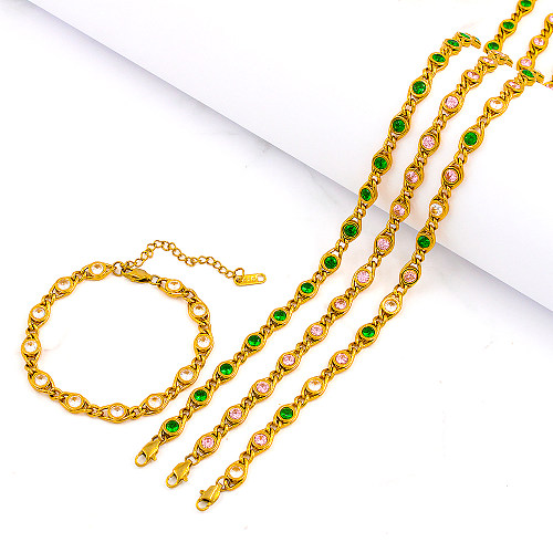 Collier de bracelets plaqués or 18 carats avec incrustation de placage en acier inoxydable rond brillant de style simple