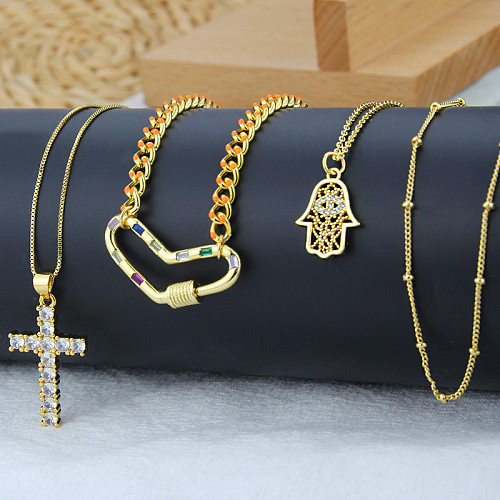 Collier rétro en forme de cœur et de croix, en acier inoxydable, plaqué or, Zircon, vente en gros de bijoux