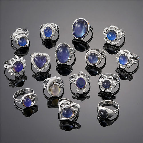 Fashion Heart Shape Stainless Steel Inlay Artificial Gemstones Open Ring 1 Piece