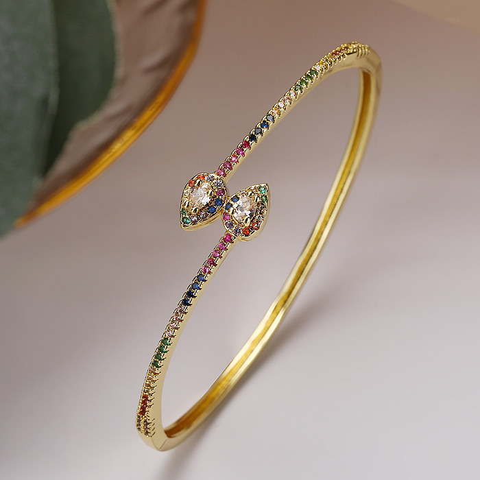 Simple Style Commute Water Droplets Copper Plating Inlay Zircon 18K Gold Plated White Gold Plated Bangle