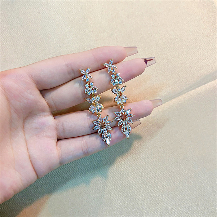 1 Piece Vacation Simple Style Streetwear Geometric Flower Spider Plating Inlay Copper Zircon Gold Plated Drop Earrings