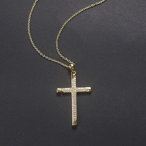 Modische Kreuz-Kupfer-Intarsien-Zirkon-Halskette