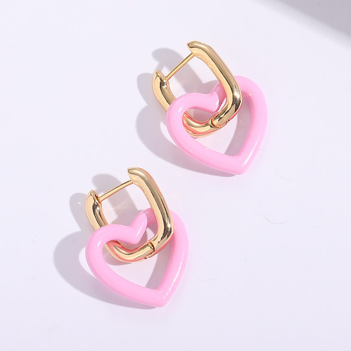 Nouvelles boucles d'oreilles en cuivre plaqué or 14K en forme de coeur de peinture de mode