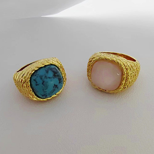 Commute Square Copper Plating Inlay Turquoise Rings