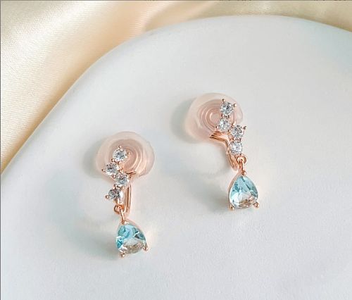 1 Pair Simple Style Water Droplets Inlay Brass Zircon Drop Earrings